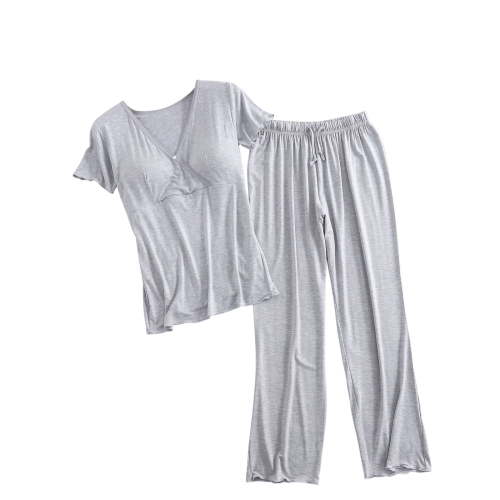 XFYSSS Pregnant Womens Modal Set Short Sleeve Top & Pants Set Nursing Soft Comfy Maternity Lounge Sets Women's V-neck Short Sleeved Postpartum Clothing