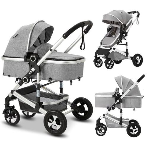 Kinder King Cozi 2 Convertible Baby Stroller, Folding High Landscape Infant Carriage, Adjustable Canopy, Diaper Bag, Anti-Shock