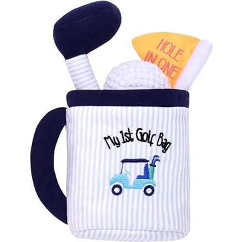 4 Piece Plush My First Golf Gift Set with Sensory Toys for Baby, Blue Stripe, 9 inch