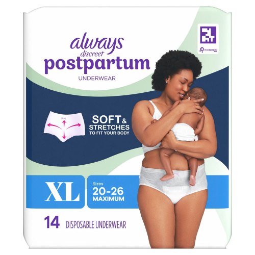 Always Discreet Postpartum Underwear, 14 CT, Extra Large, Large, Small/Medium