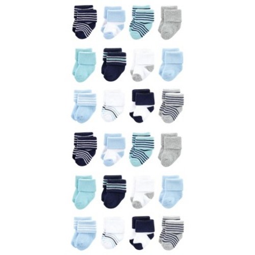 Luvable Friends Cotton Rich Baby Terry Socks 24-Pack, Mint Navy Stripes, 0-6 Months