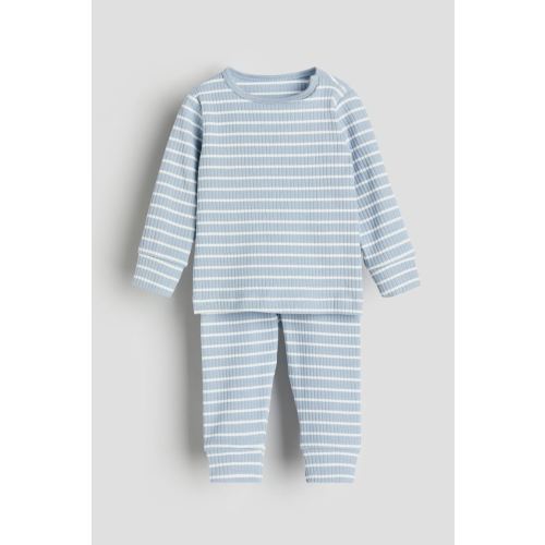 Ribbed Cotton Set, Light blue/striped
