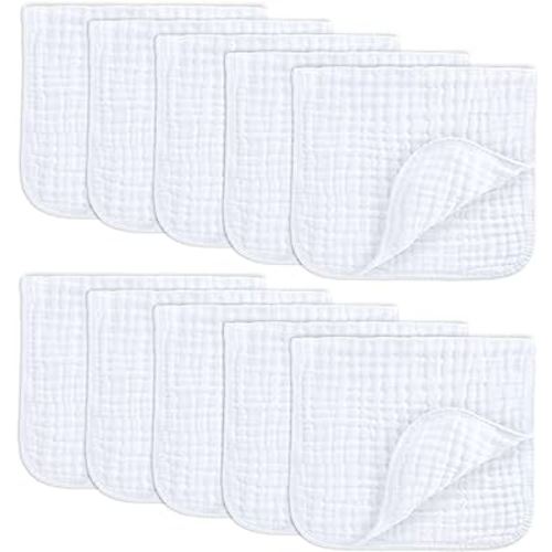 Comfy Cubs Muslin Burp Cloths Large 100% Cotton Hand Washcloths Set for Babies, Baby Essentials 6 Layers Extra Absorbent and Soft Boys & Girls Baby Rags for Newborn Registry (White, 10-Pack, 20" X10")