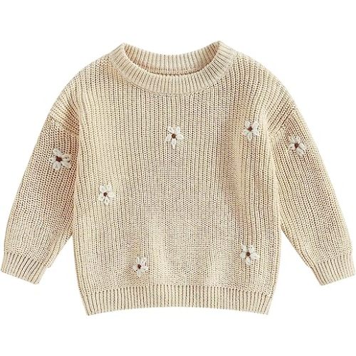Baby Girl Sweater Knitted Long Sleeve Toddler Sweatshirt Daisy Fall Winter Warm Onesie Oversized Infant Clothes