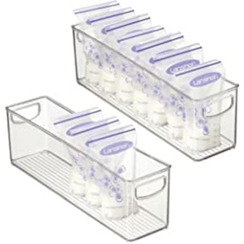 Amazon.com: mDesign Plastic Long Stackable Storage Organizer Container, Organization Bin with Handles for Kitchen, Pantry, Fridge, Freezer, Cabinet. Perfect to Hold Breast Milk in the Refrigerator - 2 Pack, Clear : Baby