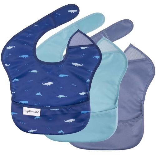 Tiny Twinkle Mess-Proof Baby Bib - Waterproof Bib for Baby Girl - Machine Washable - Adjustable Closure - PVC, BPA, & Phthalate Free - Great for Travel - Baby Food Bibs (3 Pack, Ocean Life Set)
