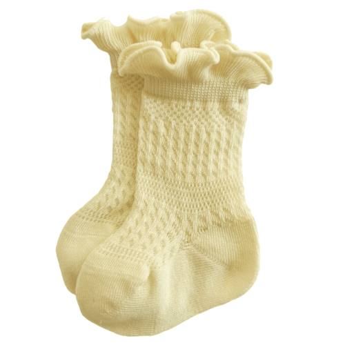 Ruffle Knit Socks, Lemon