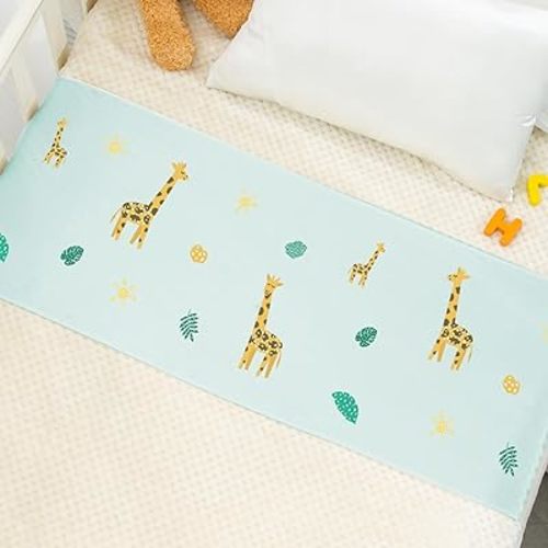 PROMEED 100% Mulberry Silk Crib Sleeve for Baby Hairloss and Bald Spot, Oeko-TEX Certified 23 Momme Silk Giraff Nursery Bedding Sheets for Bassinets/Cradles/Cots/Cribs (Green Giraff)