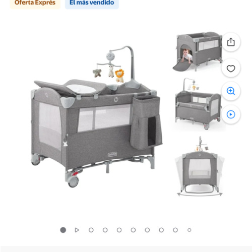 HARPPA Parque Infantil Portátil 5 en 1 y Moisés para Dormir Junto a la Cama para Recién Nacidos y Niños Pequeños, Unisex, Gris