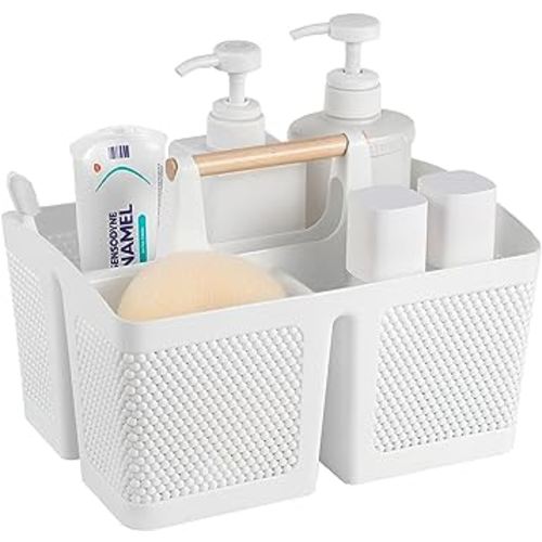 rejomiik Portable Shower Caddy Basket Plastic Cleaning Caddy Organizer Storage Tote with Handle for Bathroom, College, Dorm Room Essentials, White