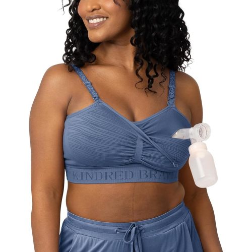 Kindred Bravely Sublime Hands Free Pumping Bra | Patented All-in-One Pumping & Nursing Bra with EasyClip - Regular (Cup Sizes B-D) - Large - Slate Blue