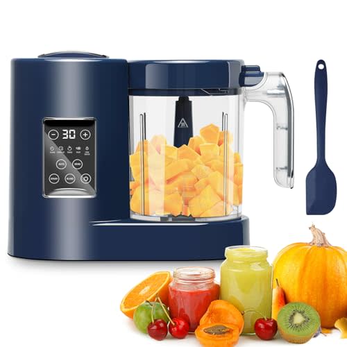 CuddleeBaby Baby Food Maker, Baby Food Processor with Silicone Spatula, Baby Food Blender, Auto Cooking & Grinding, Steam Cook and Blender, Touch Screen Control, BPA Free, Blue