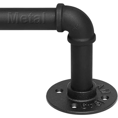 Refrze Curtain Rods for Windows 48 to 84 Inch, 1"Black Curtain Rod Industrial Wrap Around,Adjustable Heavy Duty Blackout Curtain Rods for Ceiling,Bedroom,Outdoor Patio