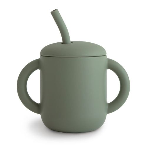 Mushie Silicone Training Cup + Straw Dried Thyme One Size