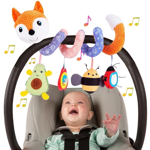 Car Seat Toys, Baby Toys 3-6 Months Carseat Toys Stroller Toys Infant Spiral Activity Toys 0-6 Months, Hanging Car Toys for Babies 0-3 Months Travel Toys for Newborn Boys Girls 0-6 Months - Orange Fox