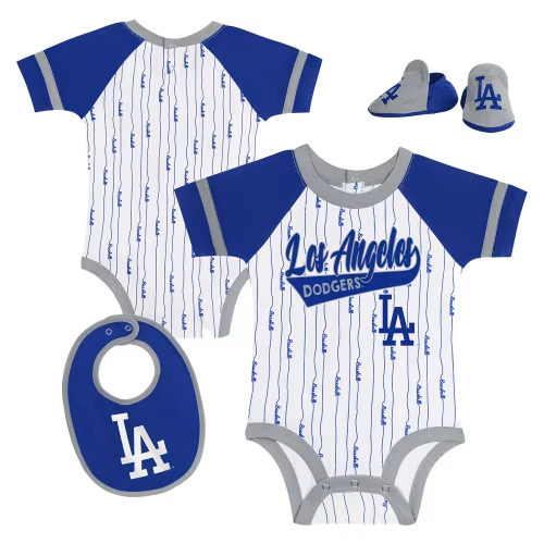 Newborn & Infant Los Angeles Dodgers White Base Hitter Bodysuit, Bib & Bootie Set