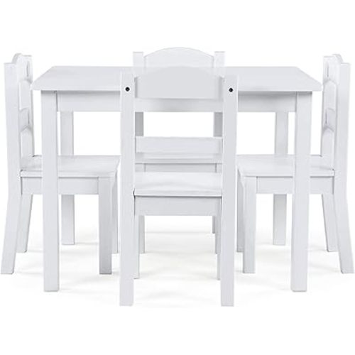 Humble Crew Kids Wooden Table and 4 Chairs Set, White - Kids Table and Chair Set for Toddlers and Children for Arts, Crafts, and Snack Time - Sturdy, Durable Toddler Activity Table