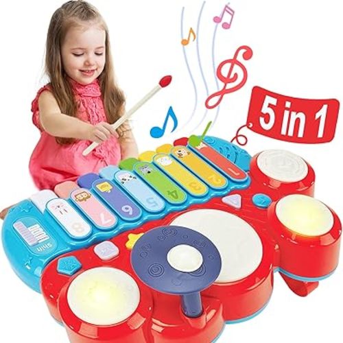 Baby Musical Toys, 3 in 1 Piano Keyboard Xylophone Drum Set for 1 Year Old Girls Toys, Learning Toys for Toddlers 1-3, Baby Piano 12-18 Months - 1 2 3 4 Year Old Girl Toys Birthday Gift