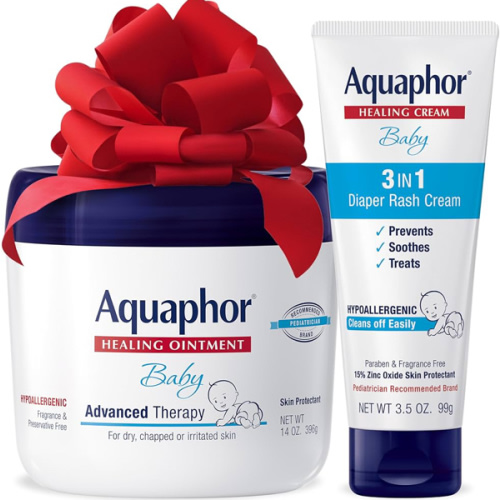 Aquaphor Baby Healing Ointment (14 Oz) + 3-in-1 Diaper Rash Cream (3.5 Oz), Hypoallergenic and Fragrance Free Holiday Baby Gifts Set