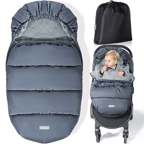 Orzbow Universal Footmuff for Stroller, Winter Warm Baby Stroller Bunting Bag, Waterproof Windproof Warm Coral Fleece Lined for Toddler Stroller Sleeping Bag (Grey)
