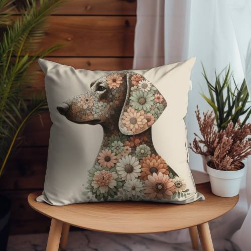 Dachshund Pillow for Doxie Lover Mosaic Floral Soft Faux Suede Pillow Double Sided Print Perfect for a Dachshund Home gift decoration