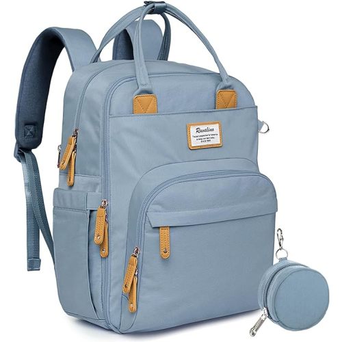 RUVALINO Diaper Bag Backpack-Multifunction Baby Travel Bag with Changing pad, Insulated Bottle Holders & Pacifier Case, Large Capacity, Waterproof, Sky Blue