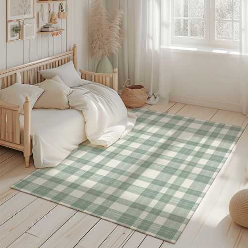 Green Plaid Nursery Area Rug, Plaid Rug for Kids Bedroom, Kids Carpet, Green Nursery Decor, Boy Nursery Area Rug, Gender Neutral Nursery