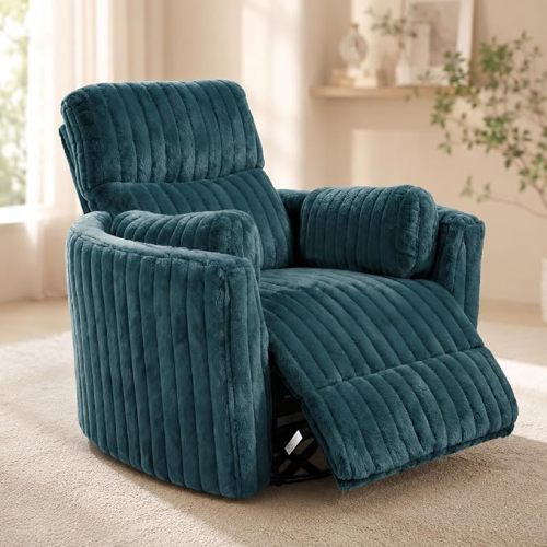 Electric Nursing Power Swivel Rocker Recliner with 2 Pillows, Brown