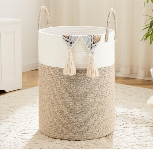 Laundry Basket,Woven Cotton Rope Laundry Hamper,60L for Decor Storage of Dirty Clothes,Toys and Blankets in Bathroom,Baby Room and Living Room