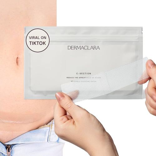 Dermaclara C-Section Scar Patch - Pregnancy Stretch Mark Prevention & Removal, C Section Cover Up Belly Scar Sheet, Maternity Skincare, Mom to Be Silicone Gel Pad, Reusable up to 30 Times - 1 Patch