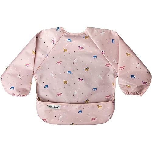 Tiny Twinkle Mess Proof Baby Bib, Cute Full Sleeve Bib Outfit, Waterproof Bibs for Toddlers, Machine Washable, Tug Proof Closure, Baby Long Sleeved Smock (Unicorn Confetti, Large 2-4 Years)