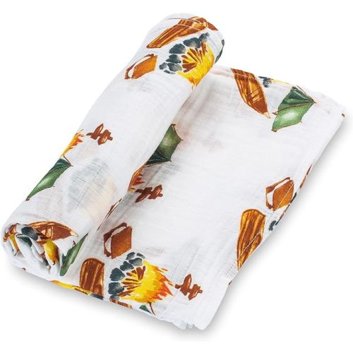 LollyBanks Baby Blanket for Boys, 100% Cotton Muslin Swaddle Blankets, 47 x 47 Inches Soft and Breathable Receiving Blankets, Cozy Newborn Swaddle, Baby Essentials, Registry (Camp Theme Print)