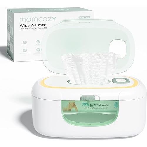 Momcozy New Baby Wipe Warmer, Large Capacity Wipe Dispenser Compatible with 60-80pcs,10-Min Fast Heating,4 Temperature Modes,Innovative Spring Design,Silicone&Top Seals,Even Heating,3-Level Nightlight