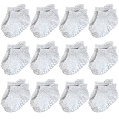 Hudson Baby Unisex Baby Non-skid No-show Socks, Gray, 12-24 Months