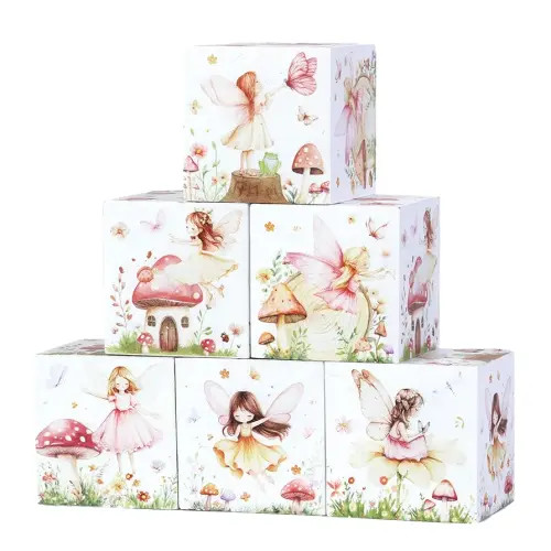 6 Pcs Nursery Decor Blocks, Wooden Nursery Decor for Girls, Baby Girl Wooden Shelf Decor Bedroom Playroom Decor for Girls Birthday Baby Shower Table Decorations Gifts (Fairy and Mushroom)