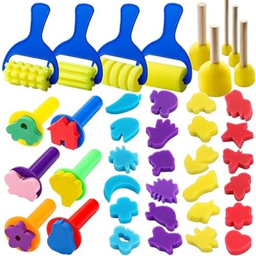 YGDZ Paint Sponges for Kids, 39pcs Early Learning Toddlers Sponge Paint Brushes Stamps Foam Art Craft Drawing Tools