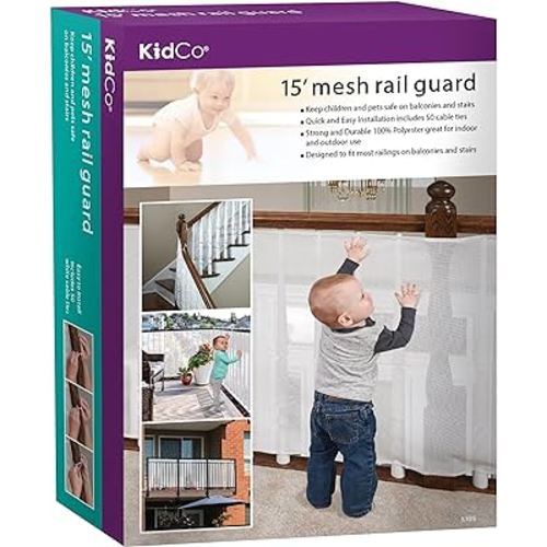 KidCo Clear Mesh Banister Guard for Stairs & Balcony - 15-Foot Baby & Pet Safety Netting, Child Proof Railing Cover Net for Apartment Balcony & Deck Railing