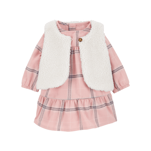 Baby 2-Piece Plaid Dress & Sherpa Vest Set - Carter's | Carter's