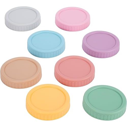 Wide Mouth Mason Jar Lids - ChefBee 8PCS Colored Mason Plastic Lids Wide Mouth, Leak Proof Plastic Canning Covers for Jars, Reusable Can Covers Tops Caps with Rings for Ball, Kerr and More