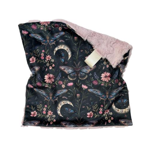 Celestial Moth Lovey Blanket | Night Garden Print on Minky and Faux Fur | Woodland Nursery Decor | Soft Little Gift for Baby