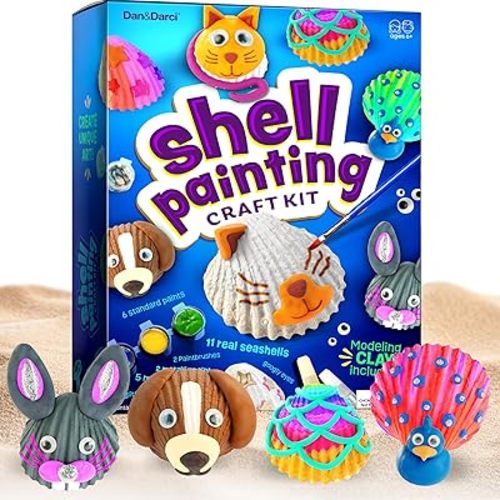 Dan&Darci Kids Sea Shell Painting Kit - Arts & Crafts Gifts for Boys and Girls Ages 6-12 - Craft Activities Kits - Creative Art Activity Easter Gift Toys for Age 6, 7, 8, 9, 10, 11 & 12 Year Old 8-12