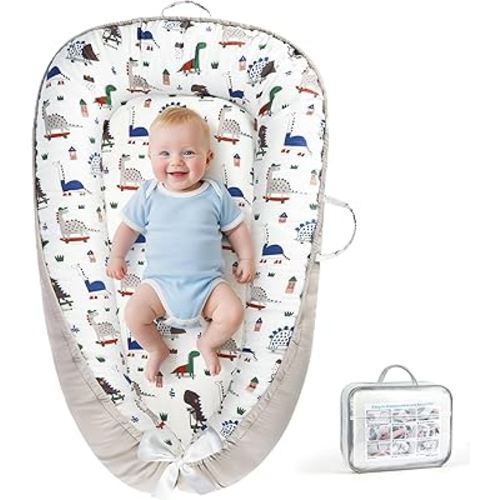 KISS GOLD Baby Lounger - Breathable Soft Cotton Cover Baby Lounger Nest, Babies Essentials Gifts, Portable Lounger for Baby Tummy Time Floor Playing Seated Support for Home and Travel