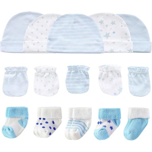 Ruliby Baby Hats Mittens and Socks Set Cotton Newborn Hat Beanie Soft Infant Girls Boys Caps Gloves 0-6 month