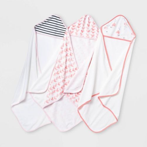 Baby Girls' 3pk Flamingo Hooded Bath Towel Set - Cloud Island™ Coral