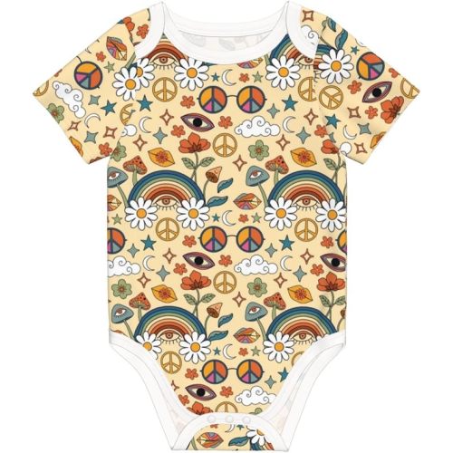 70s Hippie Style Baby Boys Girls Bodysuit Newborn Short Sleeve Romper Infant Neutral Outfits Jumpsuit 0-24 Months