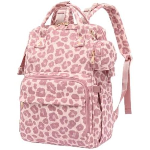 Baby Diaper Bag Backpack for Women with Pacifier Case Leopard Purple