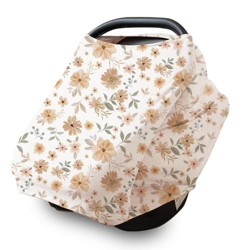 Konssy Baby Car Seat Cover with Breathable Mesh Window, Stretchy Windproof and Sunshade Canopy for Infant Car Seats, Boys and Girls
