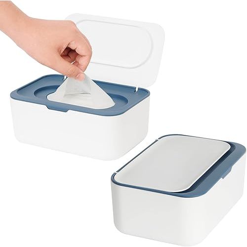 2 Pack Wipes Dispenser, Wipe Holder for Baby & Adult, Seposeve Refillable Wipe Container, Keeps Wipes Fresh, One-Handed Operation. Non-Slip, Easy Open/Close Wipes Pouch Case(2 Blue)
