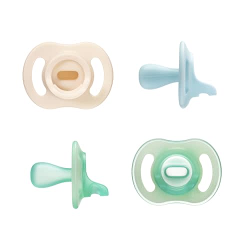 Tommee Tippee Ultra-Light StayPut Glow in The Dark Pacifier, 0-6 Months, Colors and Designs May Vary, One-Piece Silicone Design, Pack of 4