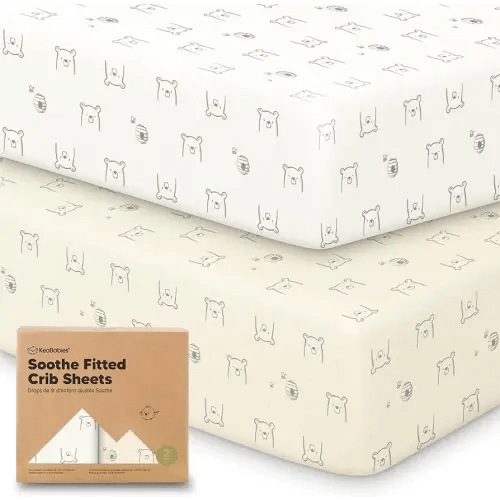 KeaBabies 2-Pack Organic Crib Sheets for Boys, Girls - 52x28 Fitted Crib Mattress Sheet Neutral, Breathable Jersey Cotton Cover for Baby Bed, Toddler Mattress, Soft & Cute Prints (Bumble Bear)